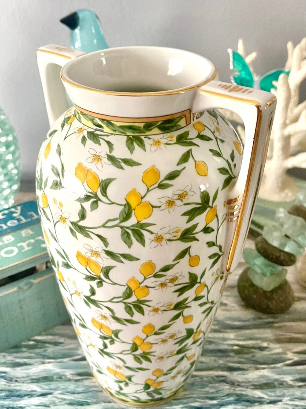 Lemon Motif Porcelain Vase Like New Condition